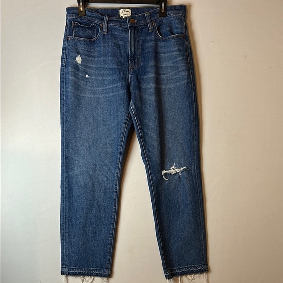 J. Crew Jeans Womens Denim Straight Blue Medium Wash Raw Hem Mid Rise Size 30 - Picture 1 of 8